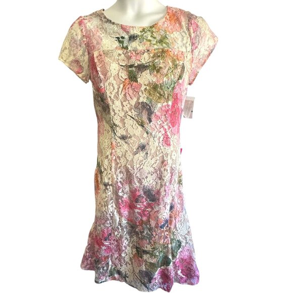 SL Fashions SLNY Floral Sequin Lace Sheer Yoke Dress Tea Length Size 16 NWT - Picture 5 of 16